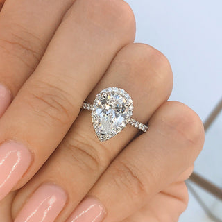 1.80ct Pear Cut Halo Moissanite Solitaire Engagement Ring - ELITE CARAT