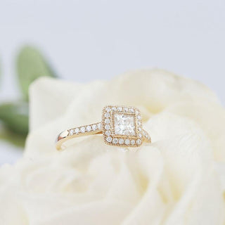 1.0CT Princess Cut Unique Halo Moissanite Diamond Engagement Ring - ELITE CARAT