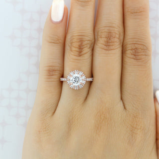 0.85ct Round Cut Floral Double Halo 4 Prong Moissanite Engagement Ring