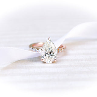 2.25CT Pear Cut Moissanite Petite Pave Diamond Engagement Ring - ELITE CARAT