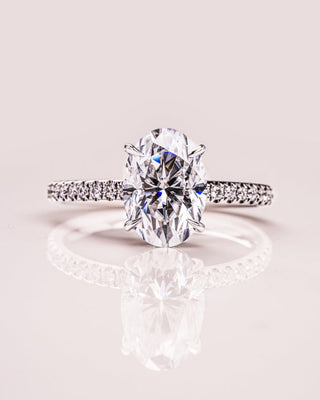 1.0 - 3.72 CT Oval CVD Diamond Hidden Halo Pave Setting Engagement Ring