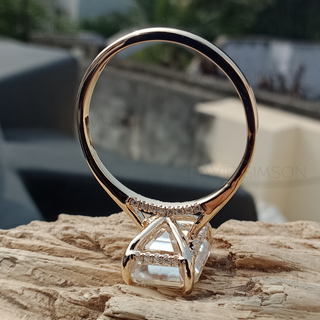 Bague de fiançailles avec halo caché en moissanite et diamant taille émeraude de 3,50 ct