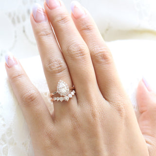 Ensemble de bagues de fiançailles de mariée avec halo en moissanite taille poire de 1,20 ct 