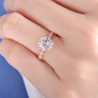 2.0CT Oval Four Prong Moissanite Diamond Vintage Pave Engagement Ring