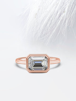 East West Emerald Cut Moissanite Diamond Engagement Ring