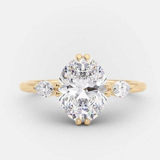 3 Stone Oval Cut Diamond 14K Yellow Gold Engagement Ring - ELITE CARAT