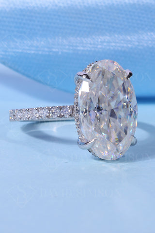 Bague de fiançailles en moissanite à halo caché de taille ovale de 2,0 à 4,0 ct