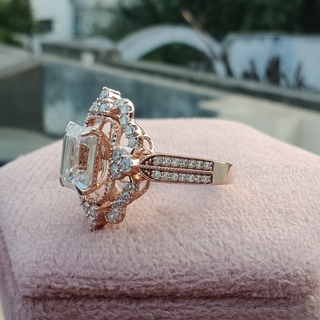 1.0CT Vintage Emerald Cut Diamond Moissanite Halo Engagement Ring