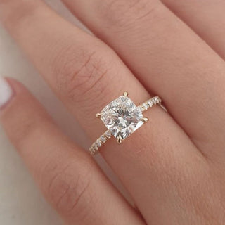 Bague de fiançailles en or 14 carats avec diamants en moissanite taille coussin de 2,0 ct 