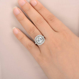 2.40CT Cushion Cut Unique Halo Moissanite Diamond Engagement Ring - ELITE CARAT