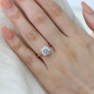 1.65CT Cushion Halo Moissanite Diamond Solitaire Engagement Ring