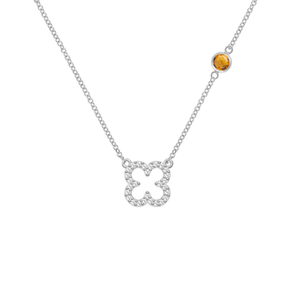 0.25CT Round Citrine Diamond November Birthstone Clover Necklace