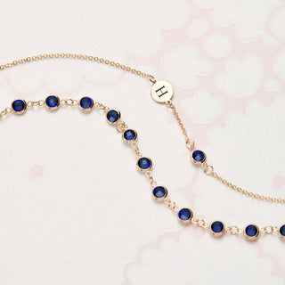 0.25CT Round Sapphire Diamond September Birthstone Latter Necklace