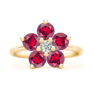 Bague avec pierre de naissance du mois de juillet et diamants en rubis rond de 1,25 ct