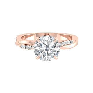 Bague de fiançailles solitaire à taille ronde et pavé torsadé en moissanite de 1,85 ct