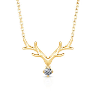 0.18 TCW Round Cut Elk Antlers Moissanite Diamond Necklace