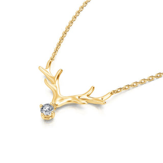 0.18 TCW Round Cut Elk Antlers Moissanite Diamond Necklace