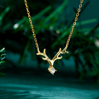 0.18 TCW Round Cut Elk Antlers Moissanite Diamond Necklace