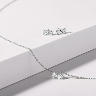 0.35 TCW Round Moissanite Diamond Two Stones Pendent Necklace