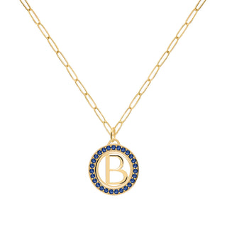 Collier avec diamant et saphir rond de 0,50 ct et pierre de naissance de septembre