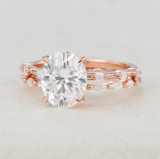 Ensemble de bagues de mariage solitaires en moissanite ovale de 3,0 ct