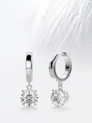 Boucles d'oreilles pendantes rondes en diamant et moissanite pour femmes 