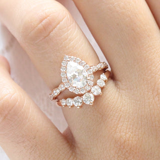 Ensemble de bagues de fiançailles pour mariée avec halo en moissanite taille poire de 1,50 ct 