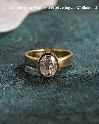 Anillo de compromiso solitario con bisel de diamantes CVD ovalados de 1,0 a 3,0 quilates