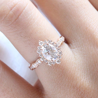 1.50CT Oval Vintage Pave Moissanite Diamond Halo Engagement Ring