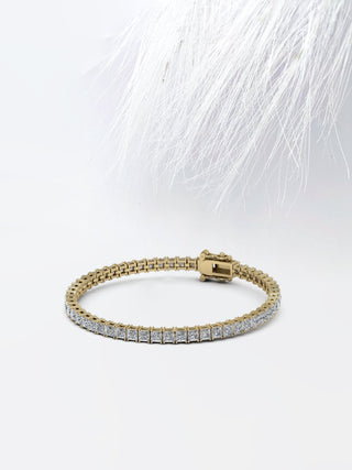 Pulsera de tenis con diamantes redondos y moissanita en oro blanco