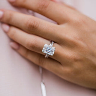 5.50CT Emerald Cut Hidden Halo Moissanite Diamond Solitaire Engagement Ring