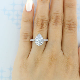 1.80ct Pear Cut Halo Moissanite Solitaire Engagement Ring - ELITE CARAT