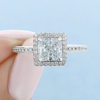 Bague de fiançailles en diamants pavés en moissanite princesse halo de 1,5 ct pour femme