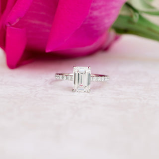 2.15CT Emerald Cut Moissanite Classic Pave Diamond Engagement Ring - ELITE CARAT