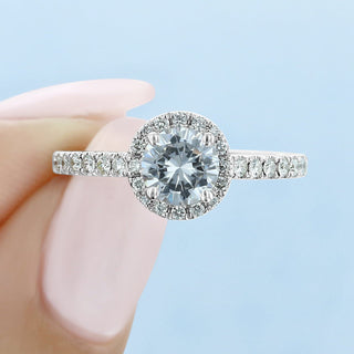 1.0 ct Round Cut Halo Micro Prong Moissanite Engagement Ring - ELITE CARAT