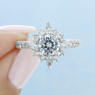 0.95ct Round Cut Gabriel Halo Moissanite Solitaire  Engagement Ring