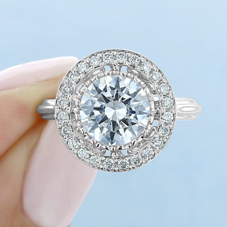 2.0ct Round Brilliant Cut Moissanite Unique Engagement Ring - ELITE CARAT