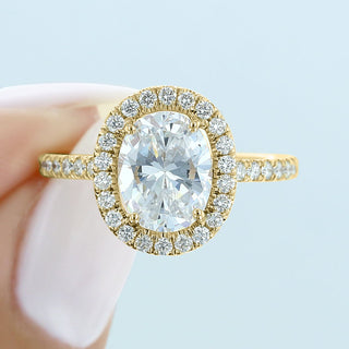 Bague de fiançailles avec halo de diamants en moissanite pavée ovale de 1,33 ct pour elle