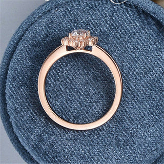 1.0CT Oval Cut Rose Gold Cluster Moissanite  Engagement Ring - ELITE CARAT