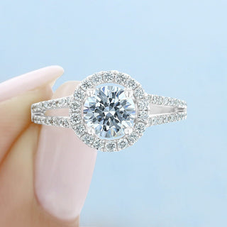 1.0ct Round Cut Halo Split Shank Moissanite Engagement Ring - ELITE CARAT