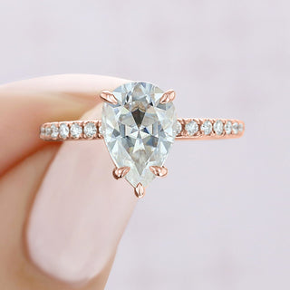 1.80CT Pear Cut Hidden Halo Moissanite Engagement Ring in 18K Rose Gold - ELITE CARAT