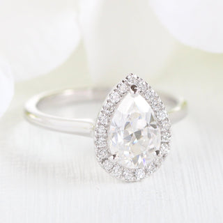 1.50CT Pear Halo Diamond Moissanite Solitaire Engagement Ring For Women