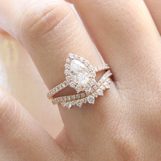 Ensemble de bagues de fiançailles de mariée avec halo en moissanite taille poire et halo de 1,20 ct 