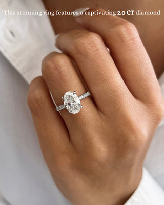 Bague de fiançailles sertie de diamants ovales CVD de 1,0 à 3,0 ct