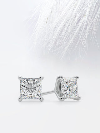 Princess Cut Moissanite Stud Diamond Earrings in 10K Gold