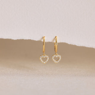 Pendientes de aro con diamantes en forma de corazón para mujer 