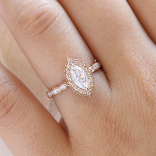 Bague de fiançailles halo en moissanite avec diamant taille marquis vintage floral de 1,0 ct