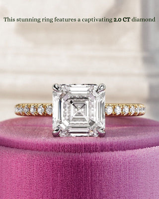 Bague de fiançailles avec pavé de diamants Asscher CVD de 1,0 à 3,0 ct