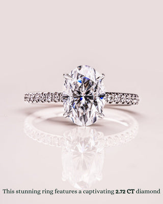 1.0 - 3.72 CT Oval CVD Diamond Hidden Halo Pave Setting Engagement Ring