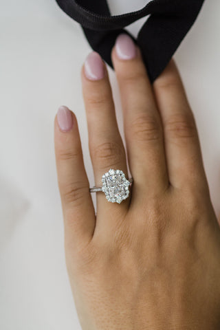 3.50CT Radiant Cut Unique Halo Moissanite Engagement Ring - ELITE CARAT